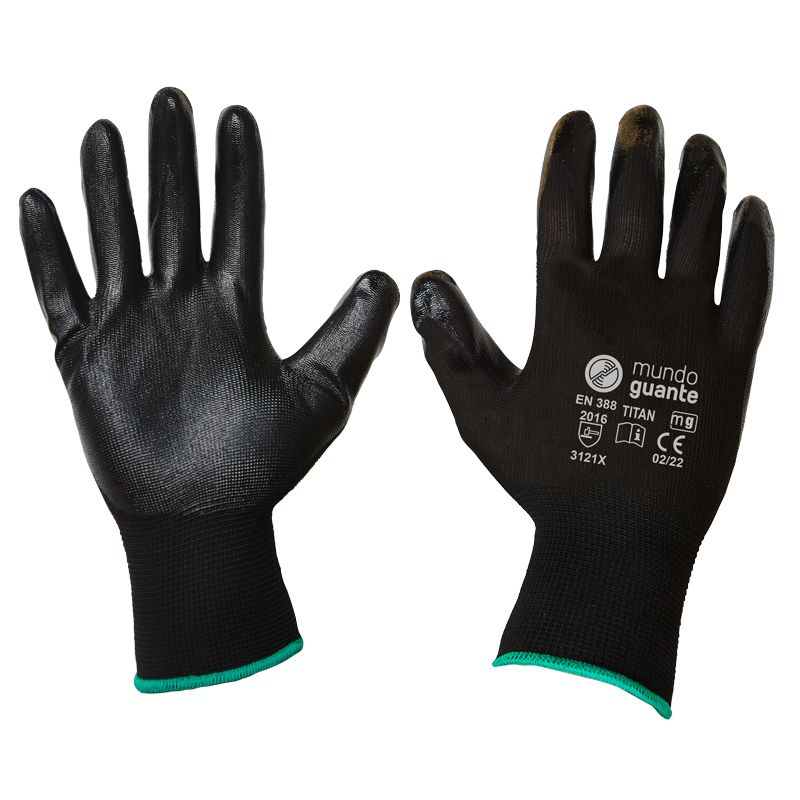 Luvas de suporte forrada a poliéster e nitrilo preto, modelo TITAN I MUNDOGUANTE - Tamanho 6 (XS)