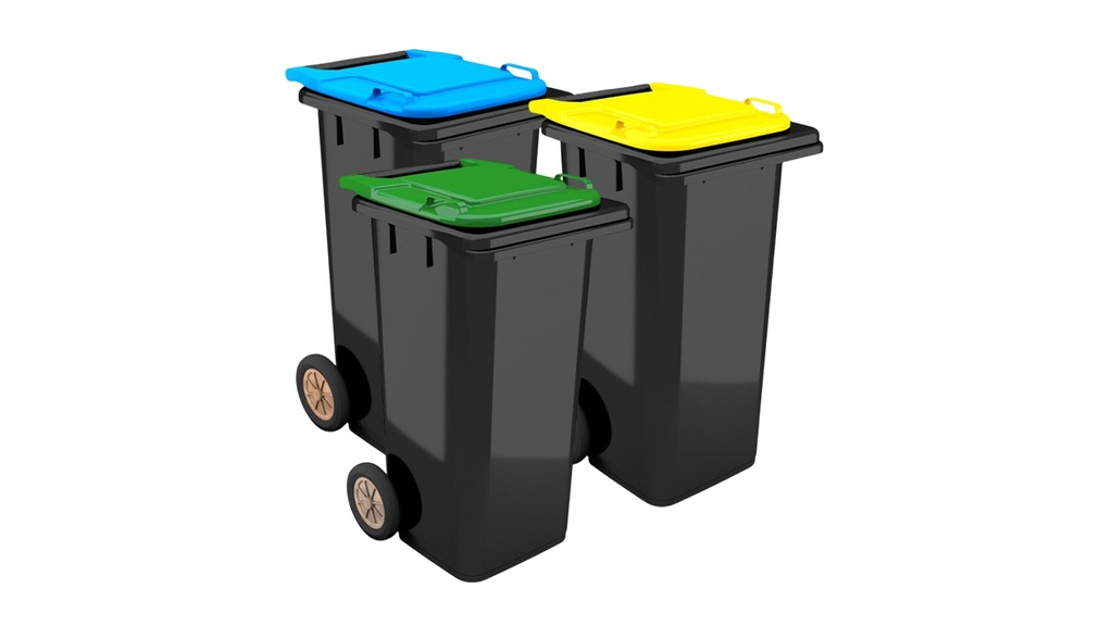 Contentor BIOLOGIC com rodas I tampa amarela e fundo preto I 555x460x900mm I 120 litros