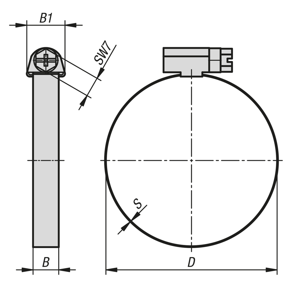 Abraçadeira sem fim DIN 3017 I Banda 9 mm I zincada W 1 I Ø10-16