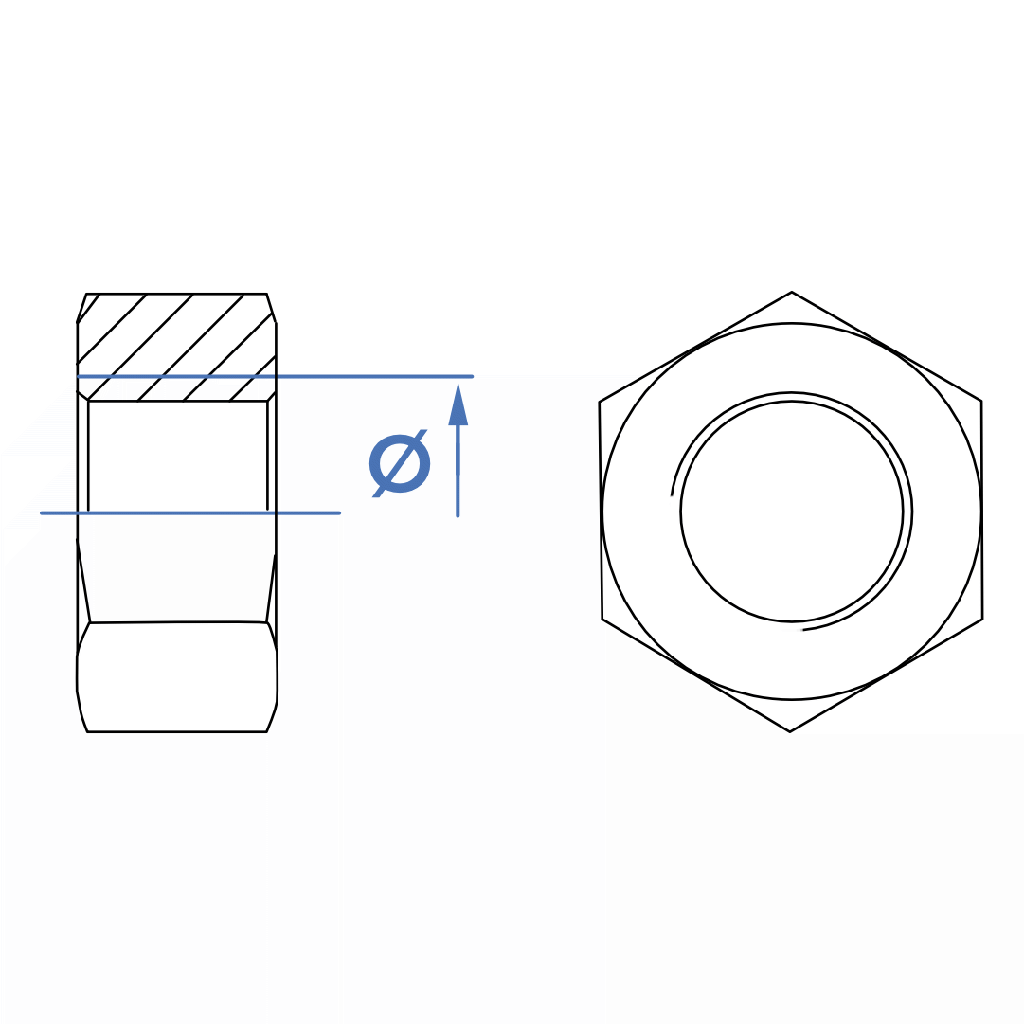 Porca sextavada DIN 934 I rosca métrica I Inox A2-AISI 304 I Ø M6