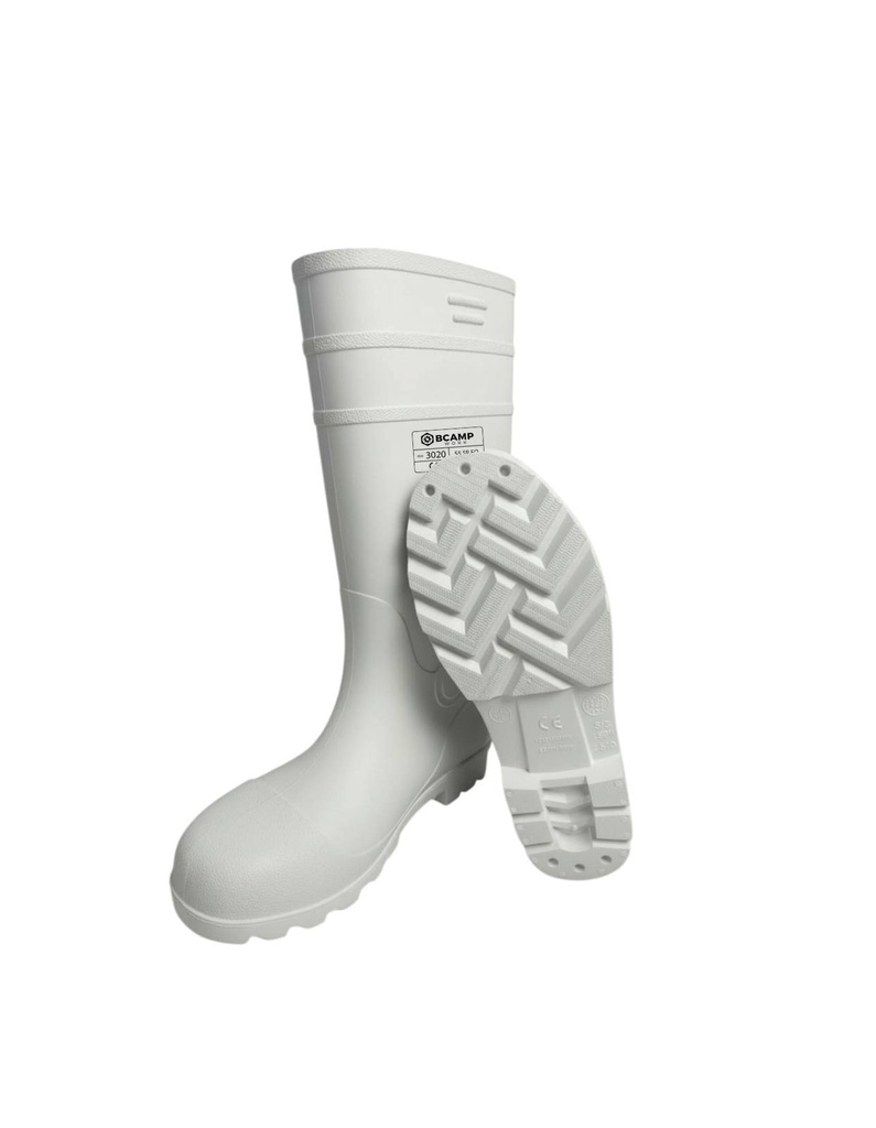 Bota de borracha com biqueira de aço em PVC I Segurança: S5 SR FO I modelo: 3020 I cor: Branca