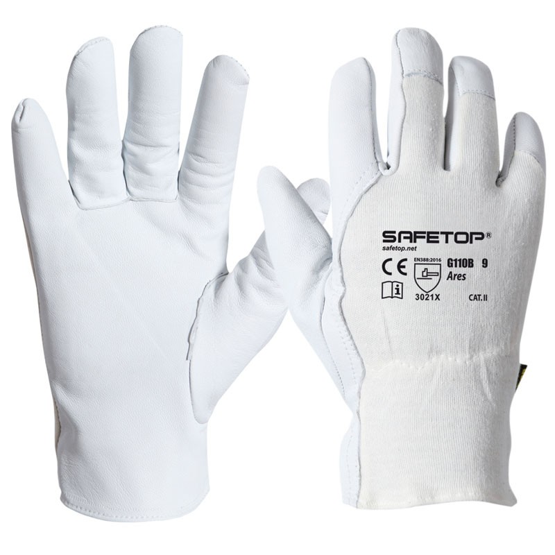 Luva em algodão e pele de cabra I pack 12 unid cX 120 pares I modelo: ARES I SAFETOP