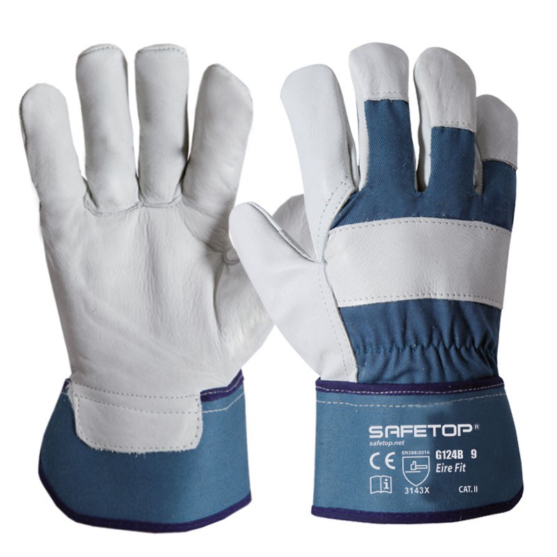 Luva em lona de algodão e pele de bovino I pack 12 unid cx 120 pares I modelo:EIRE FIT I SAFETOP