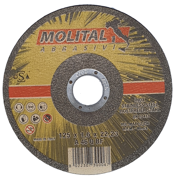 Disco de corte inox I medida: 125 x 1.6 x 22 I caixa: 50 unidades I MOLITAL