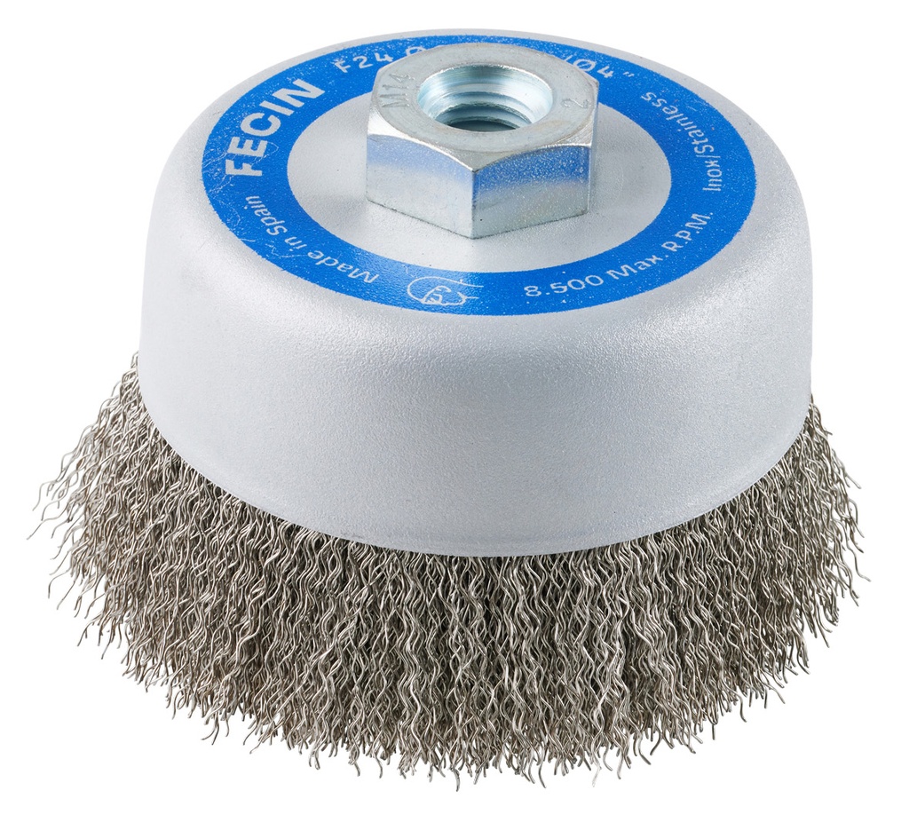 Escova circular catrabucha I medida: F-24Ø 125xM14x0,30 I fio ondulado em aço inox I FECIN 6