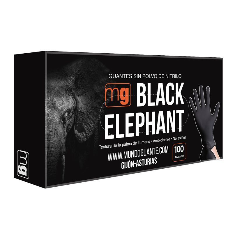 Luvas em nitrilo preto I 8 micras 7 gramas I modelo: Black Elephant I MUNDOGUANTE (pack 100 unidades) - Tamanho M