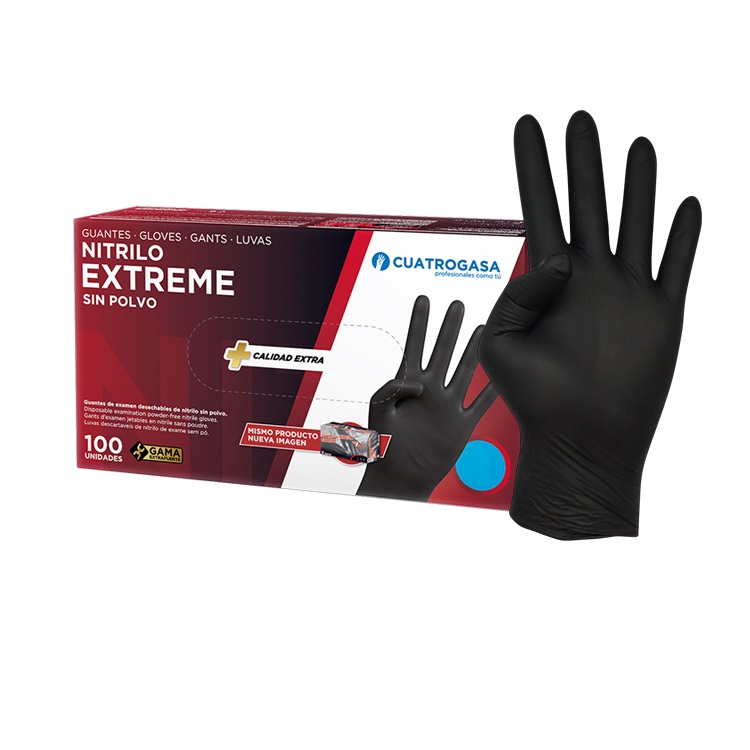 Luvas de Nitrilo Cuatrogasa Extreme sem pó Preta 6 gramas (Pack 100)