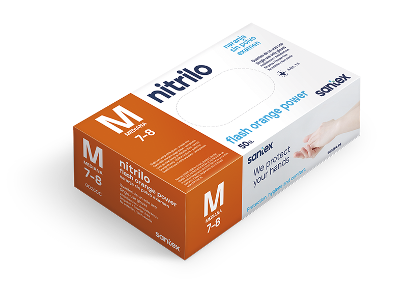 Luvas de Nitrilo Santex sem pó diamantadas I Cor: Laranja I  8,5 gramas (Pack 50)
