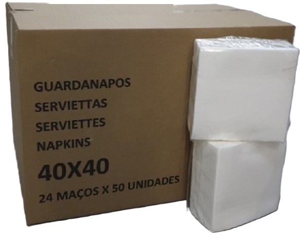 Guardanapo 40x40, 2 Folhas, TNT, Branco (maço de 50 folhas), Caixa de 24 packs