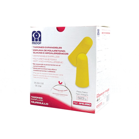 Recarga com 200 pares de tampões em bolsa individual SNR 39db I modelo: Murmullo I MEDOP