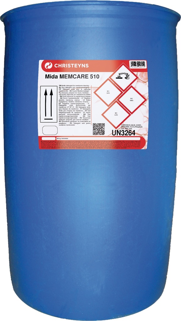 MIDA MEMCARE 510, 265 kg: Detergente ácido com propriedades descalcificantes para membranas.