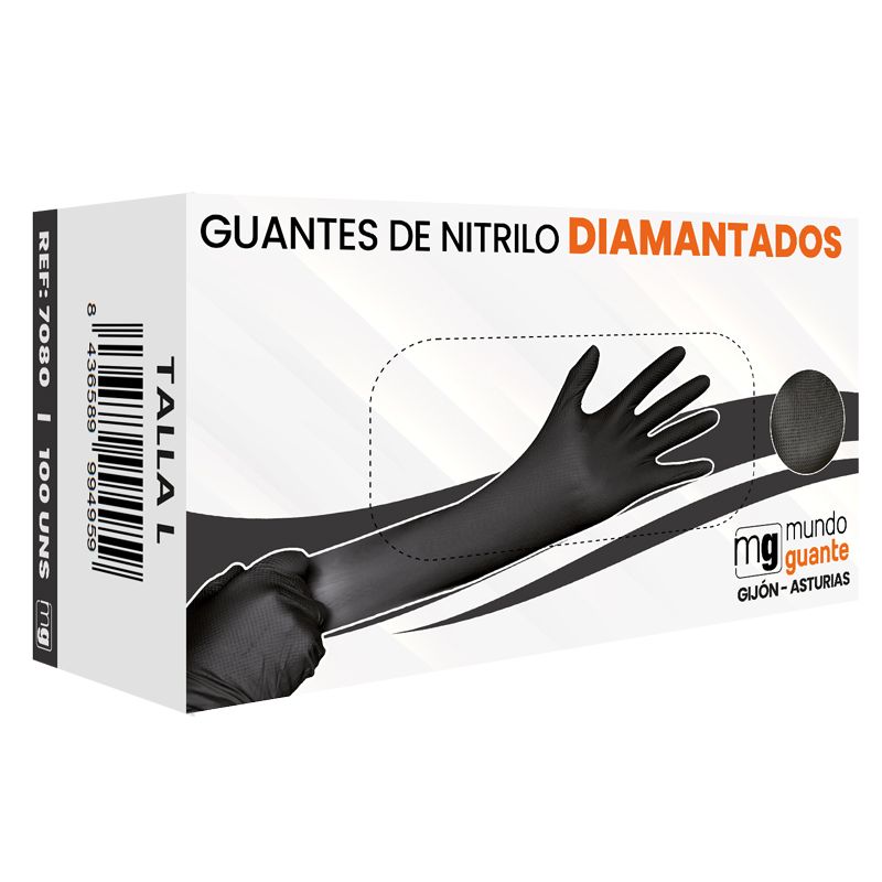 Luvas em nitrilo preto diamantadas I 7 micras 8,5 gramas I modelo: Gijón-Asturias I MUNDOGUANTE (pack 90 unidades) - Tamanho XXL