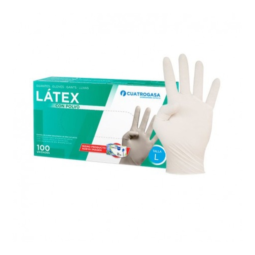 [LLA000830] Luvas de Latex Cuatrogasa sem pó transparente - Tamanho L (Pack 100)