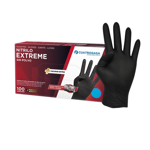 Luvas de Nitrilo Cuatrogasa Extreme sem pó Preta 6g - Tamanho L (Pack 100)