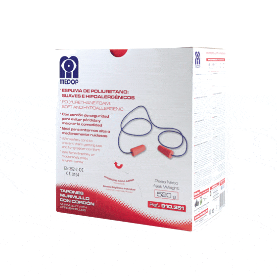 [MEDO004269] Dispensador 200 pares de tampões em bolsa individual com cordão SNR 37DB - MEDOP