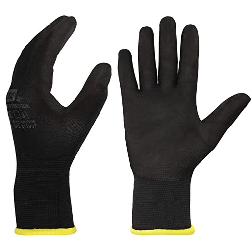 [LUP000230] Luvas de suporte impregnadas de nylon preto. (100% Nylon) - Tamanho 9 (L)