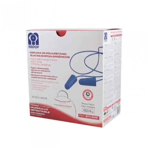 [MEDO004305] Dispensador 200 pares de tampões detectáveis com cordão SNR 37DB, em bolsa individual - MEDOP