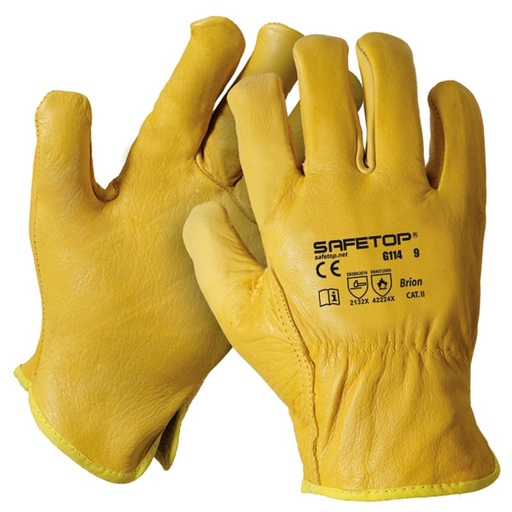[SAFE0012835-G114] Luva em pele de bovino I pack de 12 unidades em caixa de 120 pares I modelo: BRION AMARELO I SAFETOP