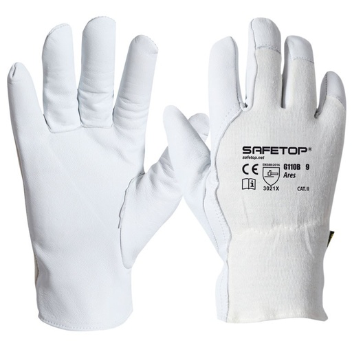 [SAFE0012864-G110B] Luva em algodão e pele de cabra I pack 12 unid cX 120 pares I modelo: ARES I SAFETOP