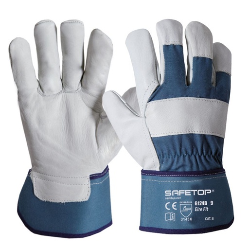 [SAFE0012865-G124B] Luva em lona de algodão e pele de bovino I pack 12 unid cx 120 pares I modelo:EIRE FIT I SAFETOP