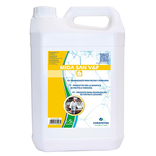 [CRHA001040] MIDA SAN V&F, 5 litros: Produto detergente para higienização de frutas e legumes.