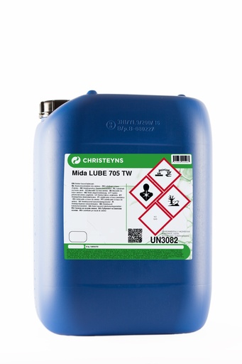 [CRHA001060] MIDA LUBE 705 TW, 19 kg: Lubrificante base aminas para sistemas de transporte de embalagens de PET/vidro.