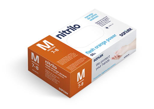 Luvas de Nitrilo Santex sem pó diamantadas I Cor: Laranja I  8,5 gramas (Pack 50)